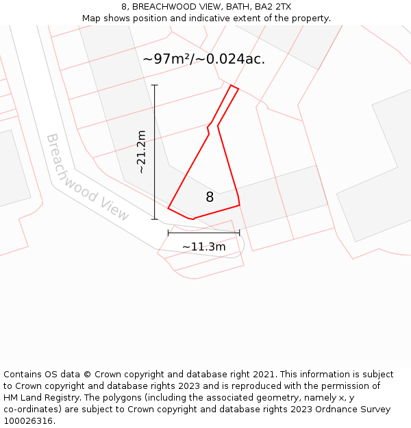 8, BREACHWOOD VIEW, BATH, BA2 2TX: Plot and title map
