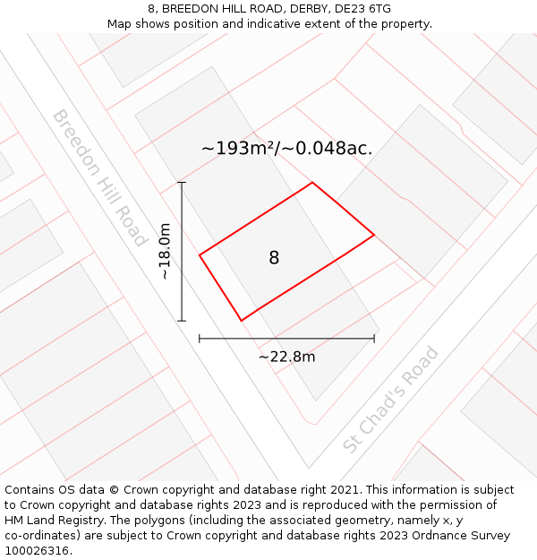 8, BREEDON HILL ROAD, DERBY, DE23 6TG: Plot and title map