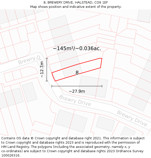 8, BREWERY DRIVE, HALSTEAD, CO9 1EF: Plot and title map