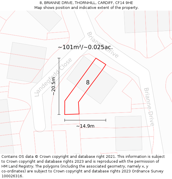 8, BRIANNE DRIVE, THORNHILL, CARDIFF, CF14 9HE: Plot and title map