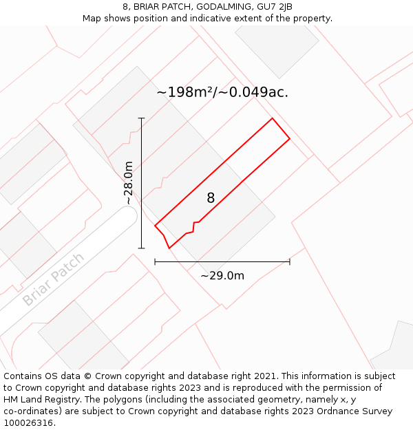 8, BRIAR PATCH, GODALMING, GU7 2JB: Plot and title map