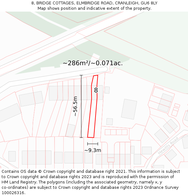 8, BRIDGE COTTAGES, ELMBRIDGE ROAD, CRANLEIGH, GU6 8LY: Plot and title map