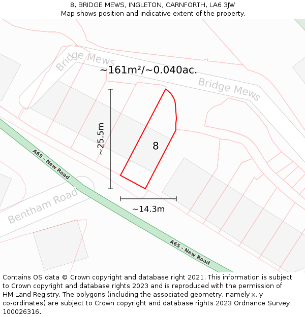 8, BRIDGE MEWS, INGLETON, CARNFORTH, LA6 3JW: Plot and title map