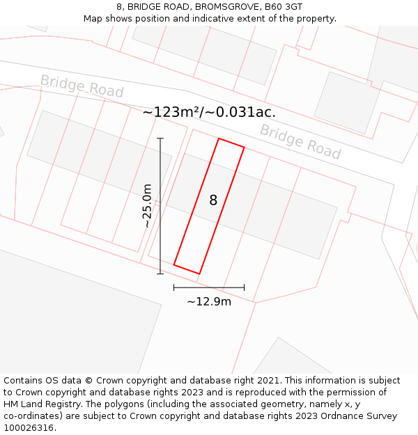 8, BRIDGE ROAD, BROMSGROVE, B60 3GT: Plot and title map