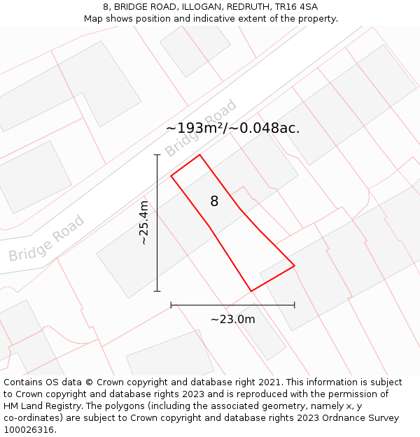 8, BRIDGE ROAD, ILLOGAN, REDRUTH, TR16 4SA: Plot and title map