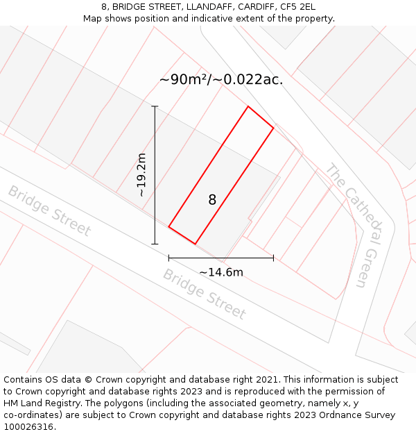 8, BRIDGE STREET, LLANDAFF, CARDIFF, CF5 2EL: Plot and title map