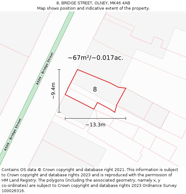 8, BRIDGE STREET, OLNEY, MK46 4AB: Plot and title map