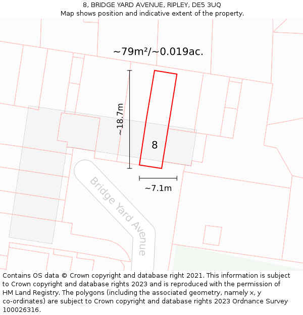 8, BRIDGE YARD AVENUE, RIPLEY, DE5 3UQ: Plot and title map
