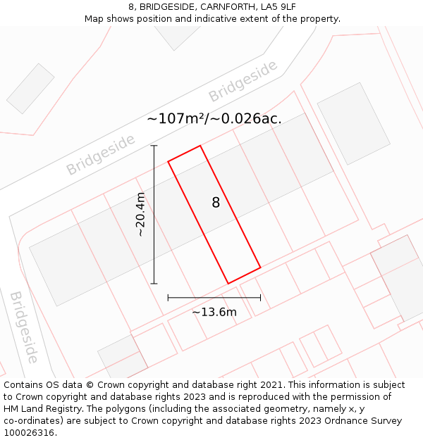 8, BRIDGESIDE, CARNFORTH, LA5 9LF: Plot and title map