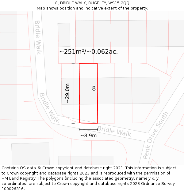 8, BRIDLE WALK, RUGELEY, WS15 2QQ: Plot and title map
