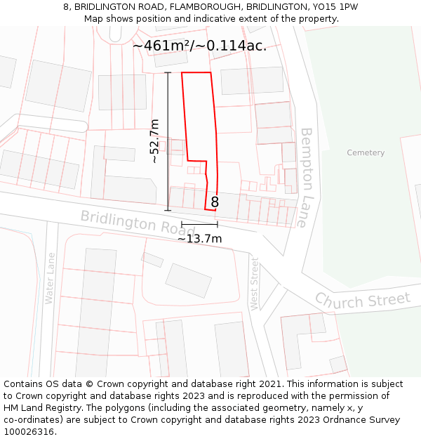 8, BRIDLINGTON ROAD, FLAMBOROUGH, BRIDLINGTON, YO15 1PW: Plot and title map