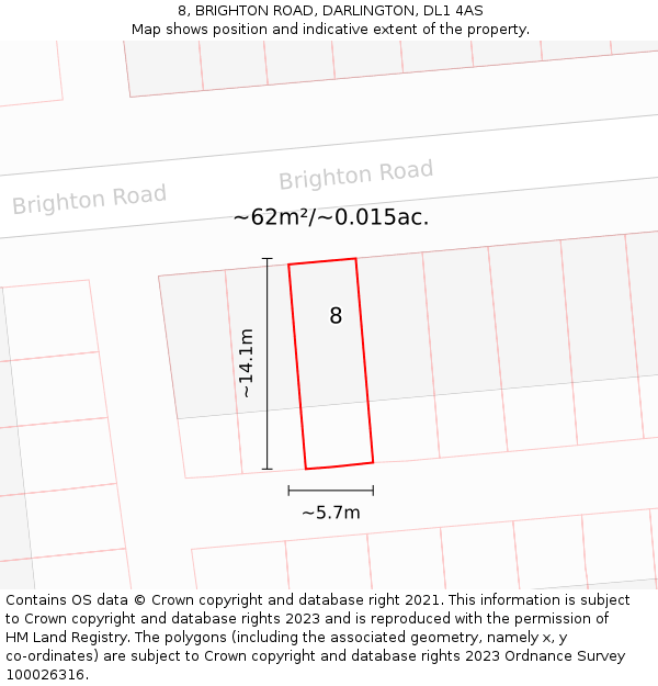 8, BRIGHTON ROAD, DARLINGTON, DL1 4AS: Plot and title map