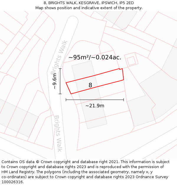 8, BRIGHTS WALK, KESGRAVE, IPSWICH, IP5 2ED: Plot and title map