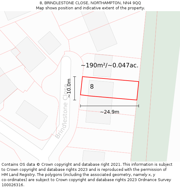 8, BRINDLESTONE CLOSE, NORTHAMPTON, NN4 9QQ: Plot and title map