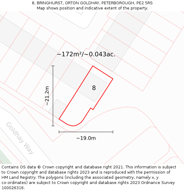 8, BRINGHURST, ORTON GOLDHAY, PETERBOROUGH, PE2 5RS: Plot and title map