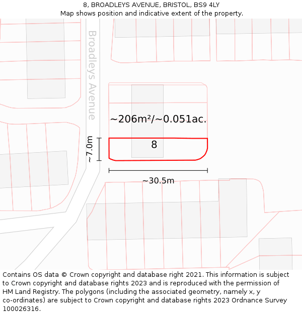 8, BROADLEYS AVENUE, BRISTOL, BS9 4LY: Plot and title map