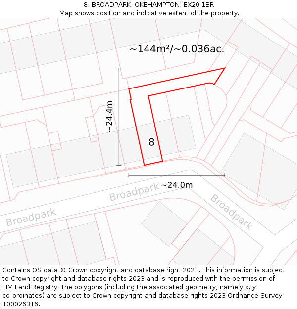 8, BROADPARK, OKEHAMPTON, EX20 1BR: Plot and title map