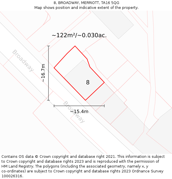 8, BROADWAY, MERRIOTT, TA16 5QG: Plot and title map
