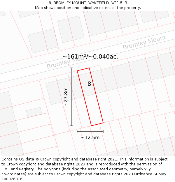 8, BROMLEY MOUNT, WAKEFIELD, WF1 5LB: Plot and title map