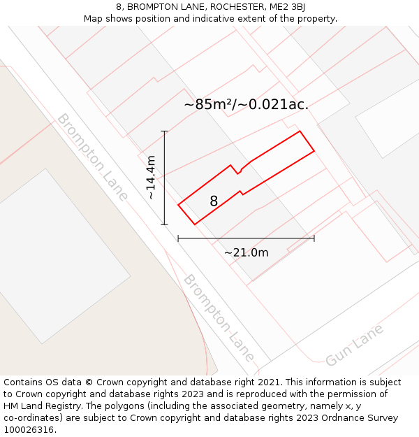 8, BROMPTON LANE, ROCHESTER, ME2 3BJ: Plot and title map
