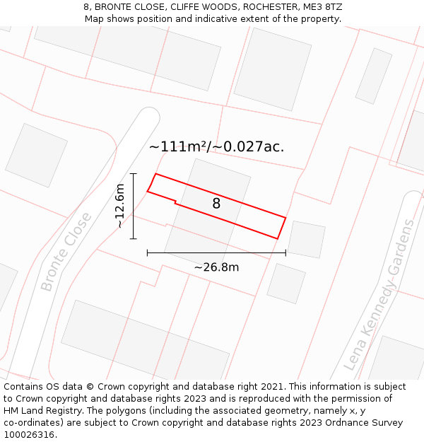 8, BRONTE CLOSE, CLIFFE WOODS, ROCHESTER, ME3 8TZ: Plot and title map