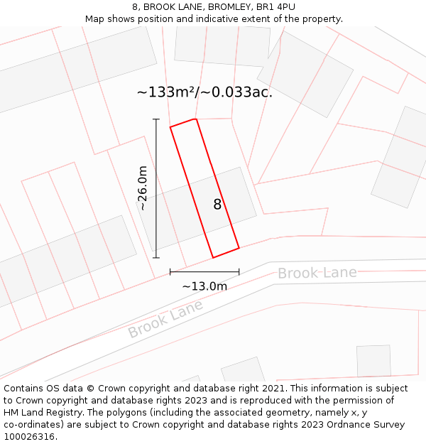 8, BROOK LANE, BROMLEY, BR1 4PU: Plot and title map