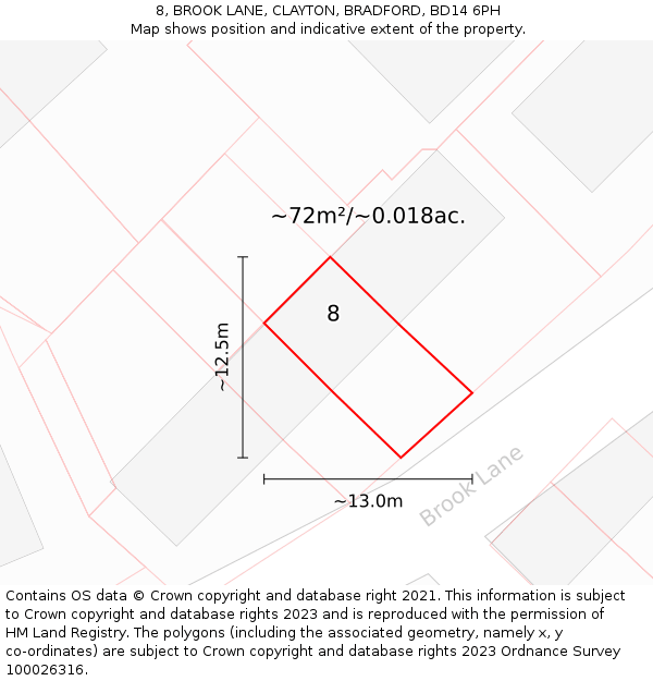 8, BROOK LANE, CLAYTON, BRADFORD, BD14 6PH: Plot and title map