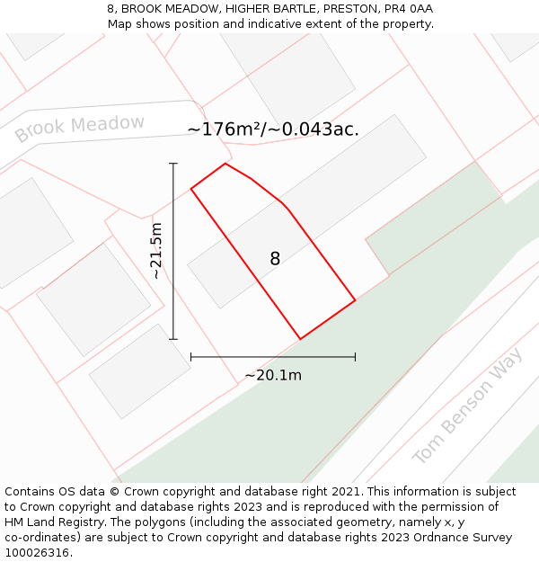 8, BROOK MEADOW, HIGHER BARTLE, PRESTON, PR4 0AA: Plot and title map