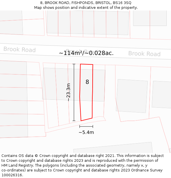8, BROOK ROAD, FISHPONDS, BRISTOL, BS16 3SQ: Plot and title map