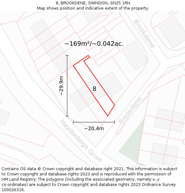 8, BROOKDENE, SWINDON, SN25 1RN: Plot and title map