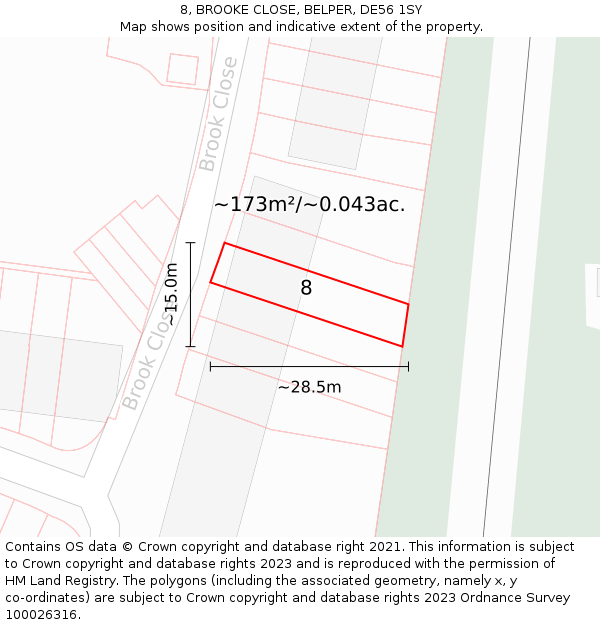 8, BROOKE CLOSE, BELPER, DE56 1SY: Plot and title map