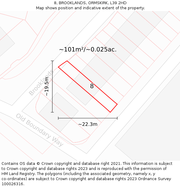 8, BROOKLANDS, ORMSKIRK, L39 2HD: Plot and title map