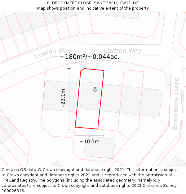 8, BROOKMERE CLOSE, SANDBACH, CW11 1XT: Plot and title map