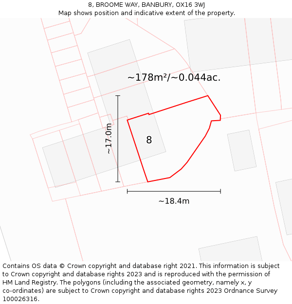 8, BROOME WAY, BANBURY, OX16 3WJ: Plot and title map