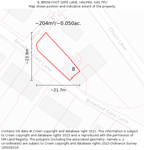 8, BROW FOOT GATE LANE, HALIFAX, HX2 7PU: Plot and title map