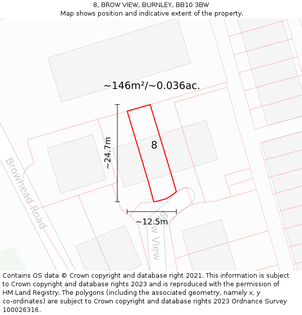 8, BROW VIEW, BURNLEY, BB10 3BW: Plot and title map