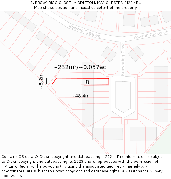 8, BROWNRIGG CLOSE, MIDDLETON, MANCHESTER, M24 4BU: Plot and title map