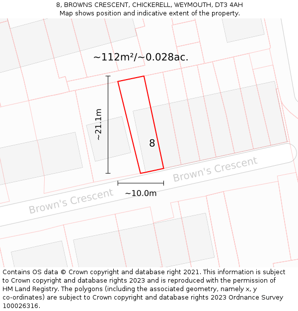 8, BROWNS CRESCENT, CHICKERELL, WEYMOUTH, DT3 4AH: Plot and title map