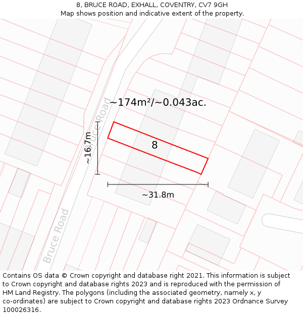 8, BRUCE ROAD, EXHALL, COVENTRY, CV7 9GH: Plot and title map