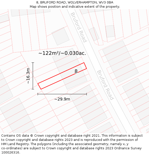 8, BRUFORD ROAD, WOLVERHAMPTON, WV3 0BA: Plot and title map