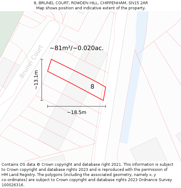 8, BRUNEL COURT, ROWDEN HILL, CHIPPENHAM, SN15 2AR: Plot and title map