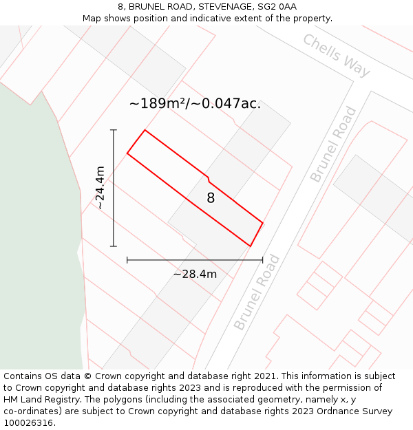 8, BRUNEL ROAD, STEVENAGE, SG2 0AA: Plot and title map