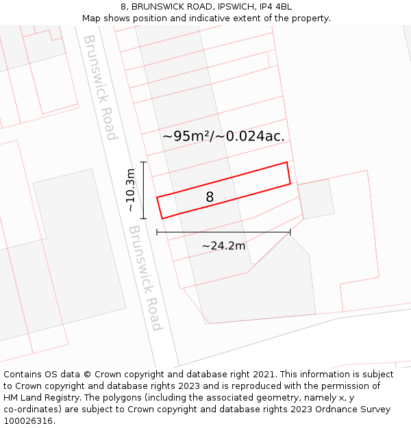 8, BRUNSWICK ROAD, IPSWICH, IP4 4BL: Plot and title map
