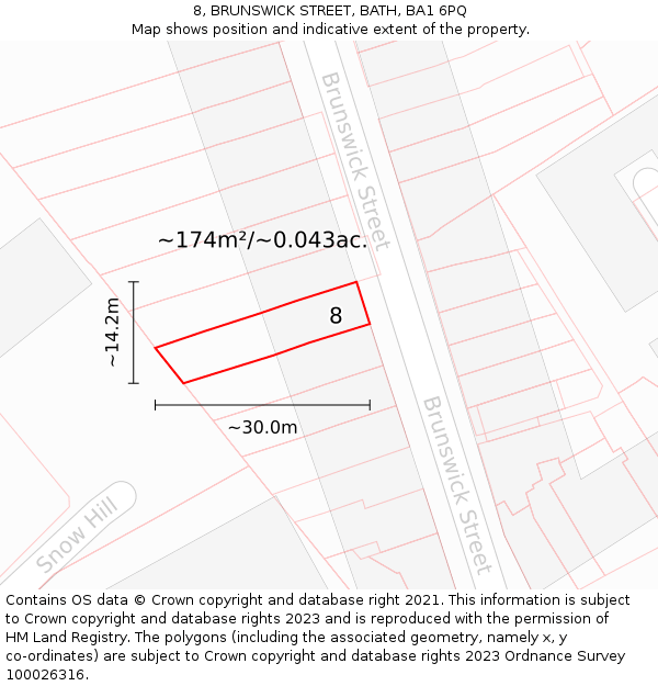 8, BRUNSWICK STREET, BATH, BA1 6PQ: Plot and title map