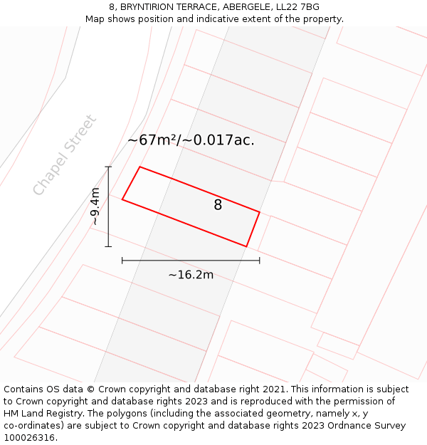8, BRYNTIRION TERRACE, ABERGELE, LL22 7BG: Plot and title map