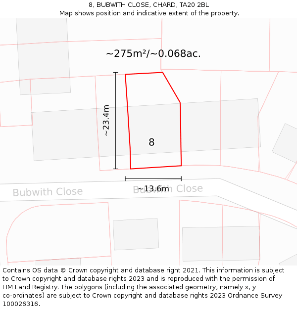 8, BUBWITH CLOSE, CHARD, TA20 2BL: Plot and title map