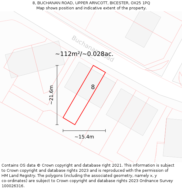 8, BUCHANAN ROAD, UPPER ARNCOTT, BICESTER, OX25 1PQ: Plot and title map