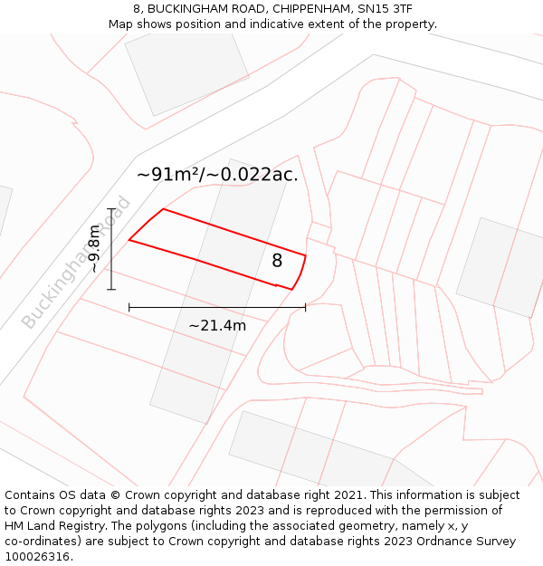 8, BUCKINGHAM ROAD, CHIPPENHAM, SN15 3TF: Plot and title map