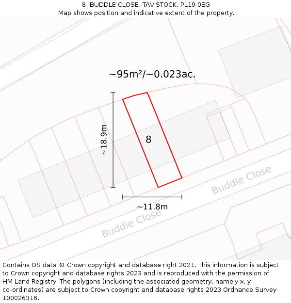 8, BUDDLE CLOSE, TAVISTOCK, PL19 0EG: Plot and title map