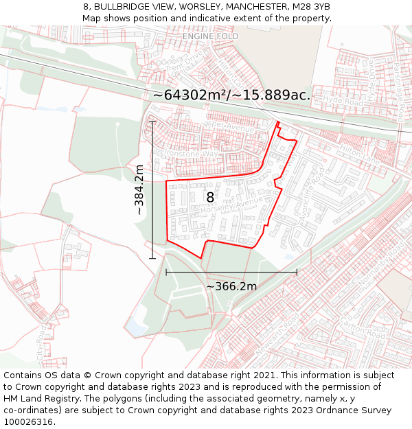 8, BULLBRIDGE VIEW, WORSLEY, MANCHESTER, M28 3YB: Plot and title map